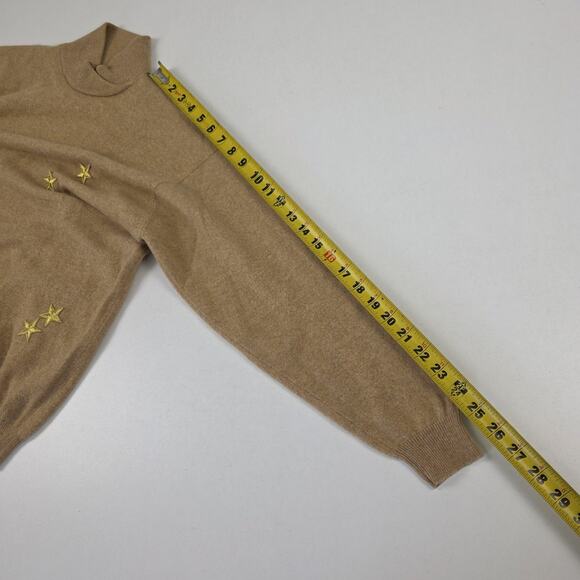 Gentry‎ Portofino Sweater Womens Large Tan 100% Cashmere Embroidered Stars Italy - Picture 7 of 13